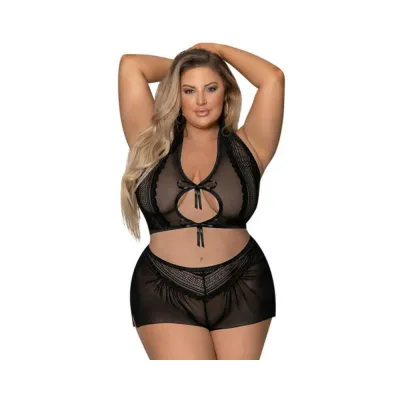 Magic Silk Modern Romance Haltr Tap Panty Black Queen Size