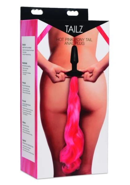 Tailz Black Silicone Anal Plug With Hot Pink Pony Faux Fur Tail