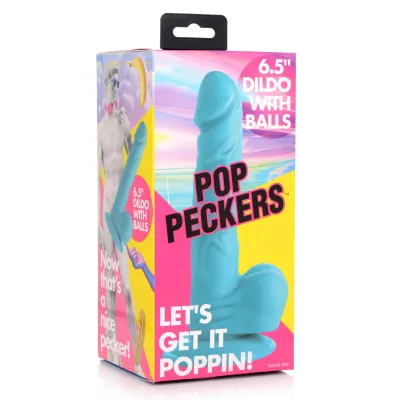 Pop Pecker 6 5 Inch Dildo With Balls Blue
