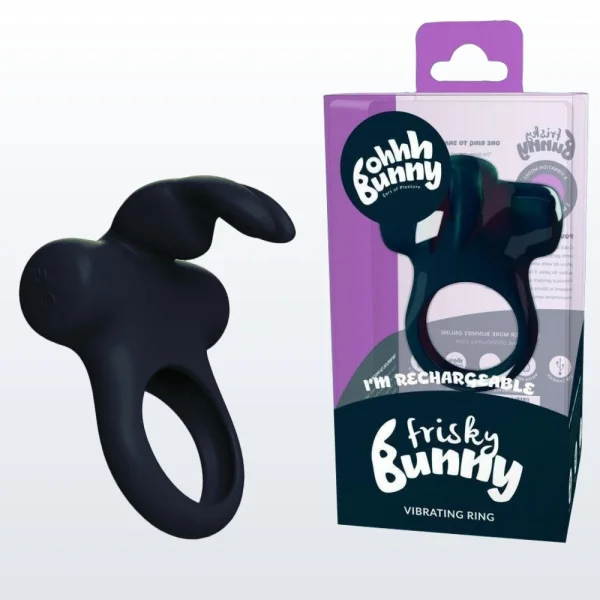 Ohhh Bunny Frisky Bunny Vibrating Cock Ring - Black Pearl
