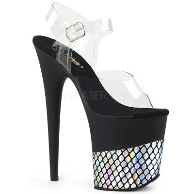 8 inches Heel 4 inches PF Ankle Strap Sandal w Fish Skin Design