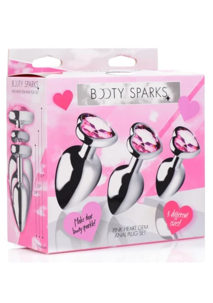 Booty Sparks Pink Heart Gem Anal Plug Set