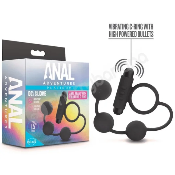 Anal Adventures Platinum Anal Beads & Vibrating C-Ring
