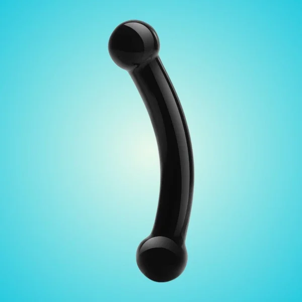 Gläs Double Bull Black Glass Dildo