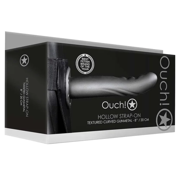 Textured Curved 8 Inch Hollow Strap-On