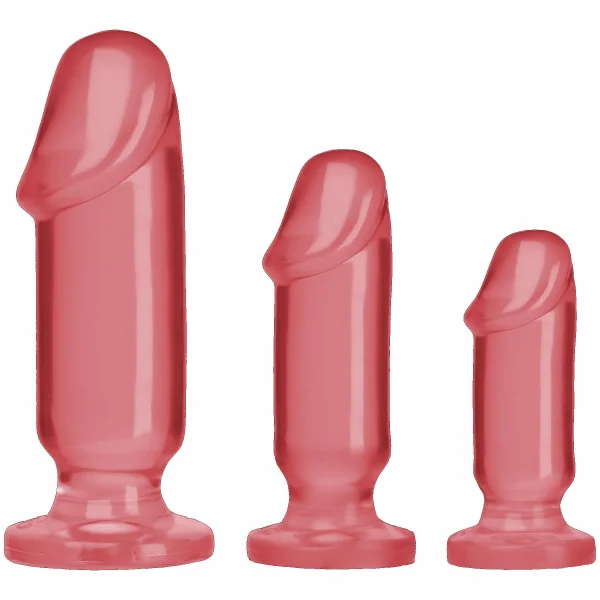 Doc Johnson Crystal Jellies Anal Starter Kit with 3 Penis Shaped Plugs - Pink