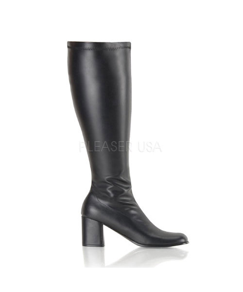 GOGO-300WC - 3" Block Heel Wide Width,Black PU,Plus Size ST Boot,Side Zip