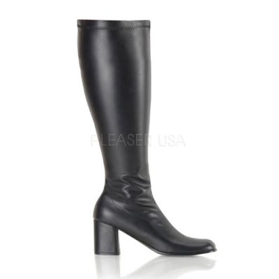 GOGO 300WC 3 Block Heel Wide Width Black PU Plus Size ST Boot Side Zip