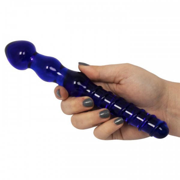 Glacier Glass Blue Ripple and Spiral Dual-Sided Dildo – 8 inch — image 5 of 5