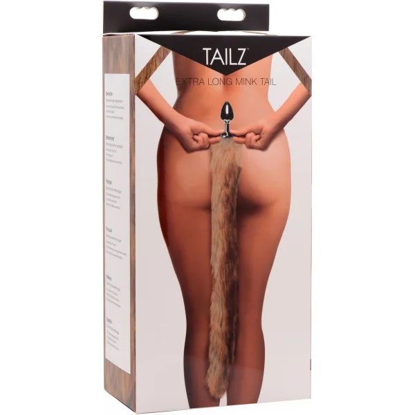 Tailz Aluminum Anal Plug With Extra Long Brown Faux Mink Tail