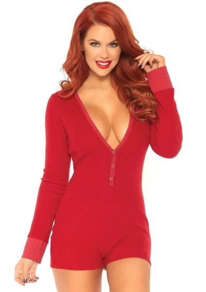 Brushed Rib Romper - Medium- Large - Red