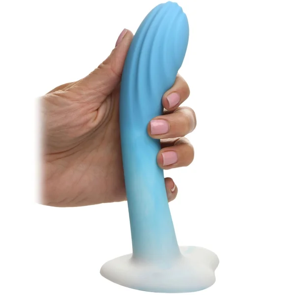 Simply Sweet Rippled 7" Silicone G-Spot Suction Cup Dildo - Blue & White