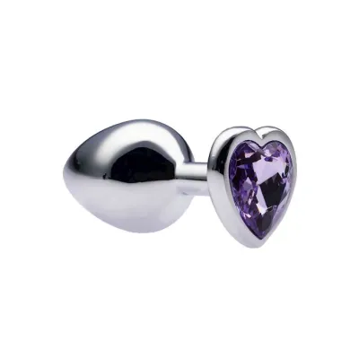 Kink Range Alloy Love Heart Gemmed Butt Plug 3 2 Inch Purple Medium