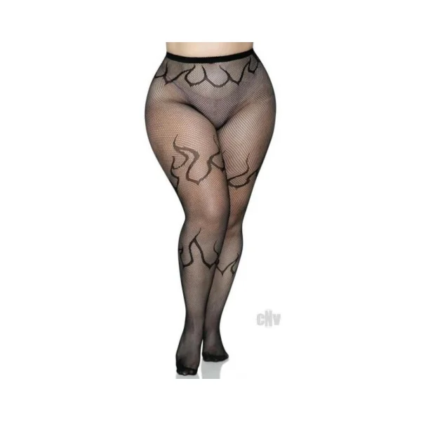 Flame Net Tights - 1x-2x - Black