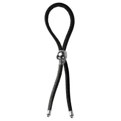 C ring Lasso Silver Skull Bead Leather Strap Black