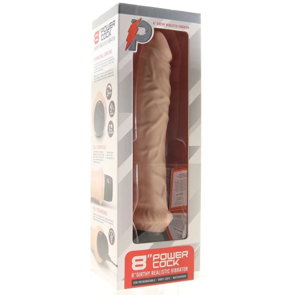 Powercocks Girthy Realistic Silicone Waterproof Rechargeable 8" Vibrator - Vanilla
