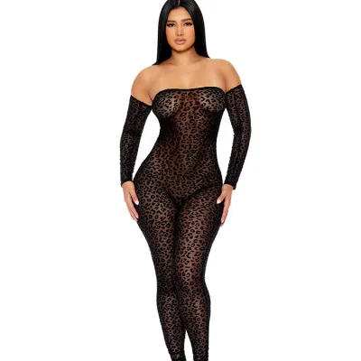 Forplay Spot On Velvet Long Sleeve Leopard Print Jumpsuit