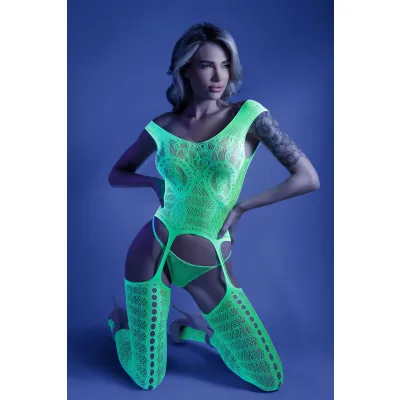 Supersonic Mosaic Bodystocking One Size Neon Green