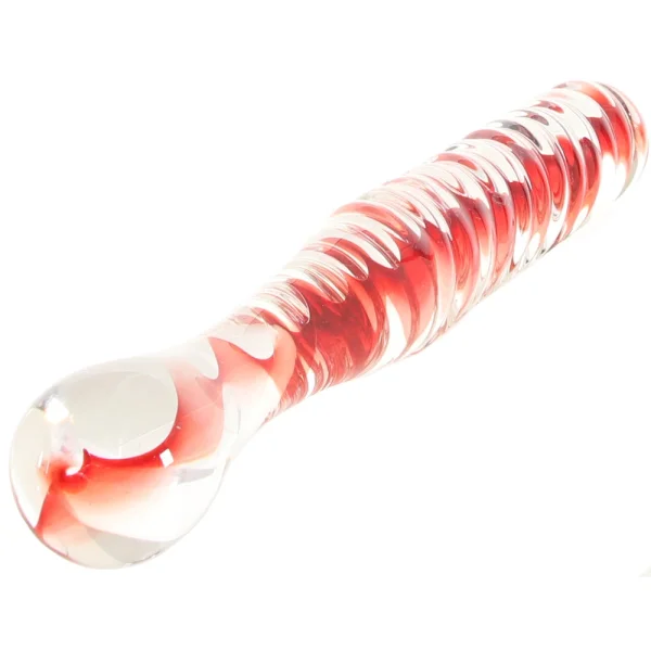 Adam & Eve Eve's Sweetheart Swirl Glass Dildo - Clear/Red