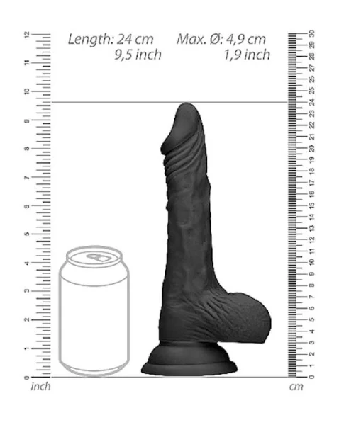 Realistic Suction Dildo With Balls - Black - 9 Inch