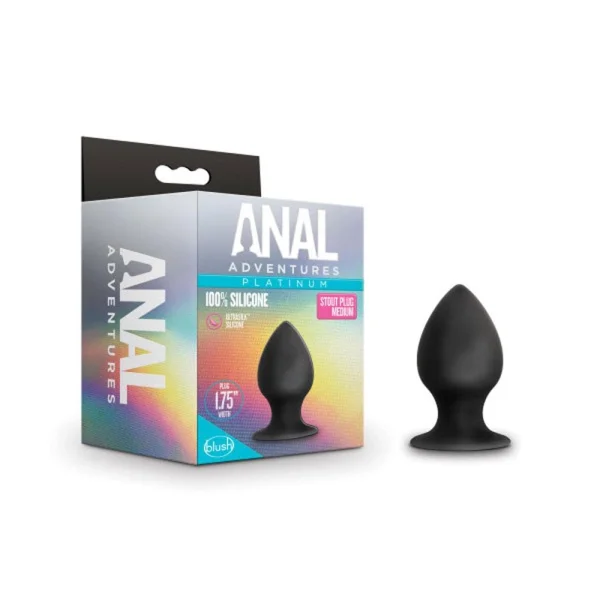 Anal Adventures - Platinum - Silicone Anal Stout Plug - Medium - Black