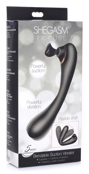 Shegasm Pose 7x Bendable Suction Silicone Vibrator - Black