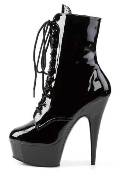 Delight 6” Heel Black Patent Platform Ankle Boot By Pleaser