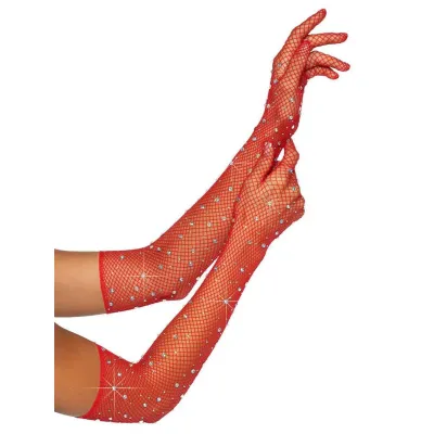 Leg Avenue Red Fishnet Diamante Gloves