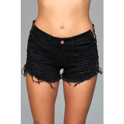 Looped In Distressed Denim Shorts Black L