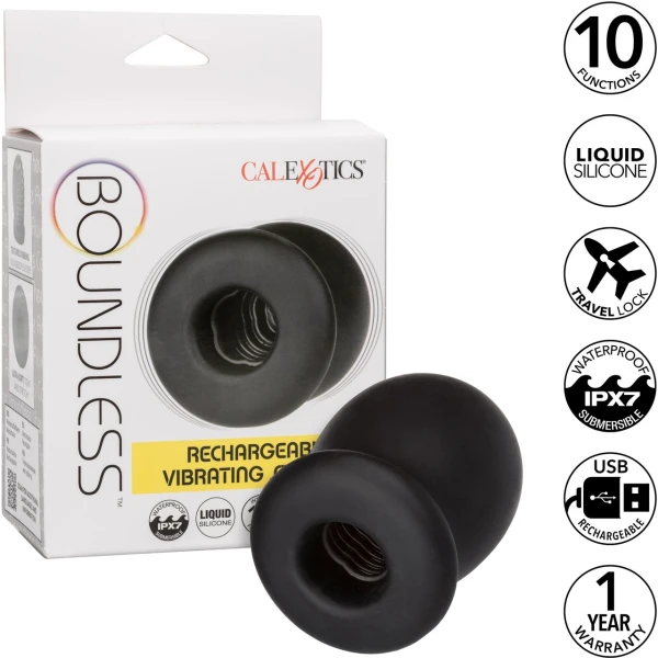 Boundless Rechargeable Vibrating Stroker Silicone Waterproof Penis Masturbator By CalExotics - Black
