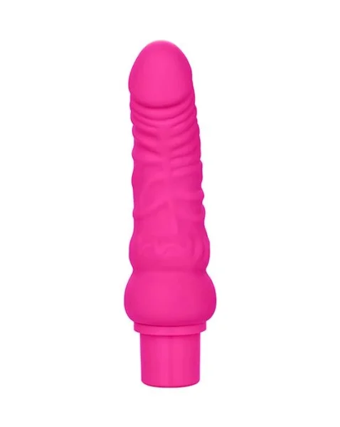 Rechargeable Power Stud Curvy Vibrating Dildo - Pink - 6.8 Inch