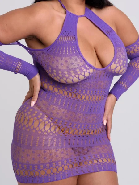 Lovehoney Plus Size Viva Purple Cut-Out Long Sleeve Mini Dress