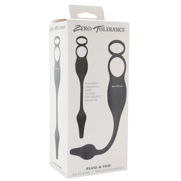 Zero Tolerance Plug & Tug Silicone Vibrating Anal Plug & Perineum Massager With Cock & Ball Rings - Black