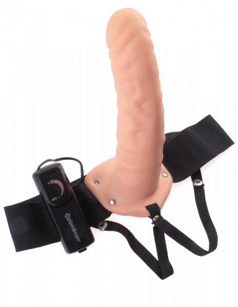 8" Vibrating Hollow Strap On Flesh