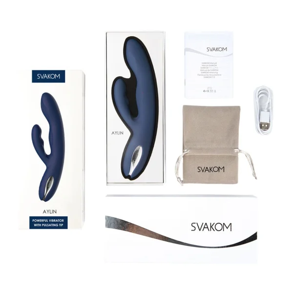 SVAKOM Aylin Rechargeable Waterproof Silicone Dual Stimulation Vibrator - Blue