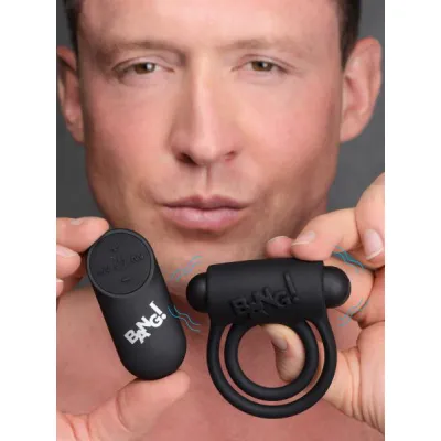Remote Control 28x Vibrating Cock Ring And Bullet Black