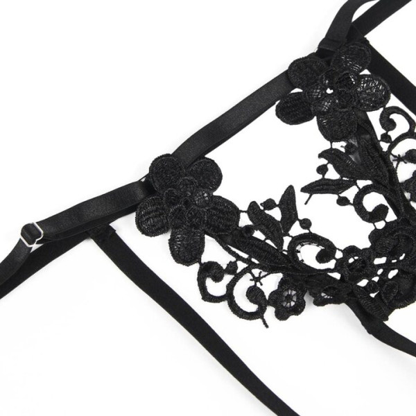 Bondara Flirt Floral Caged Bra, Garter and Crotchless G-String — image 4 of 4