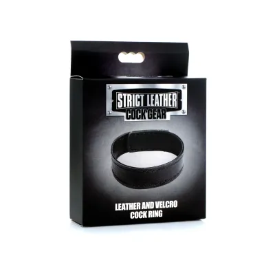 Leather and Velcro Cock Ring Black