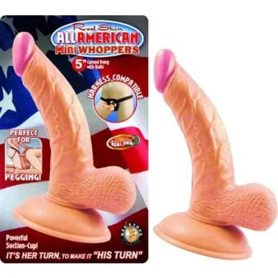 All American Mini Whoppers 5 Inch Curved Dong With Balls Flesh
