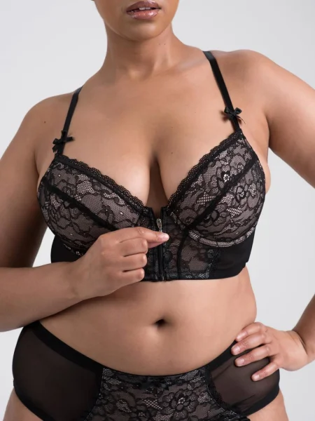 Lovehoney Plus Size Entice Me Black Lace Crotchless Bra Set