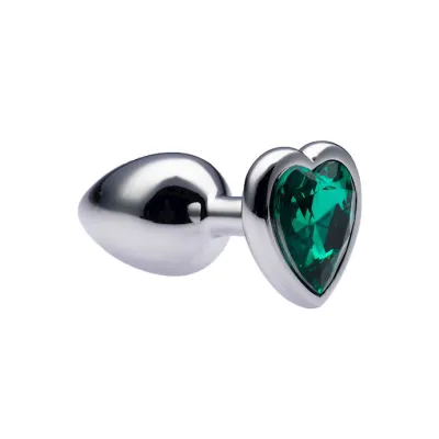 Kink Range Alloy Love Heart Gemmed Butt Plug 2 7 Inch Green Small