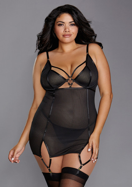 Fishnet Texture Power Mesh Garter Slip - Black - Buy Sexy Lingerie