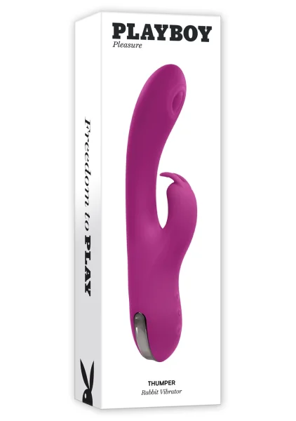 Playboy Pleasure Thumper Waterproof Rechargeable Silicone Tapping Rabbit Vibrator - Fuchsia