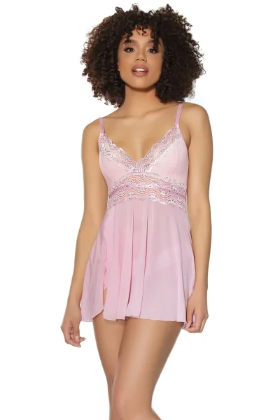 Pink Rhinestone Lace Babydoll & Matching Lace Thong — image 16 of 22