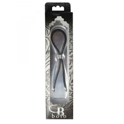 C ring Lasso Silver Bead Slider W Silver Skull Tips Leather
