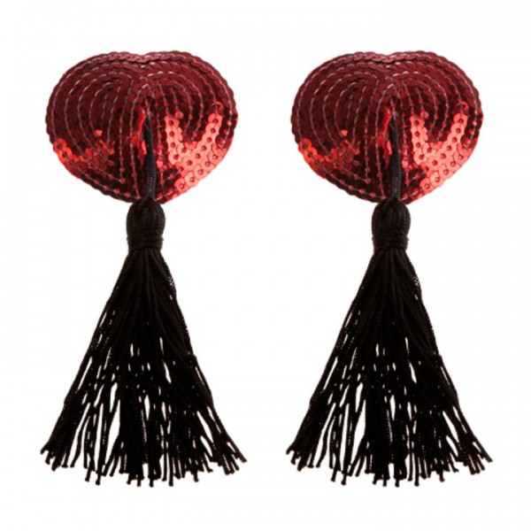 Bondara Red Burlesque Sequin Heart Nipple Tassels