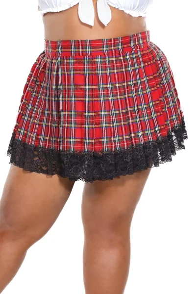 Pleated Lace Bottom Plaid Skirt — image 4 of 8