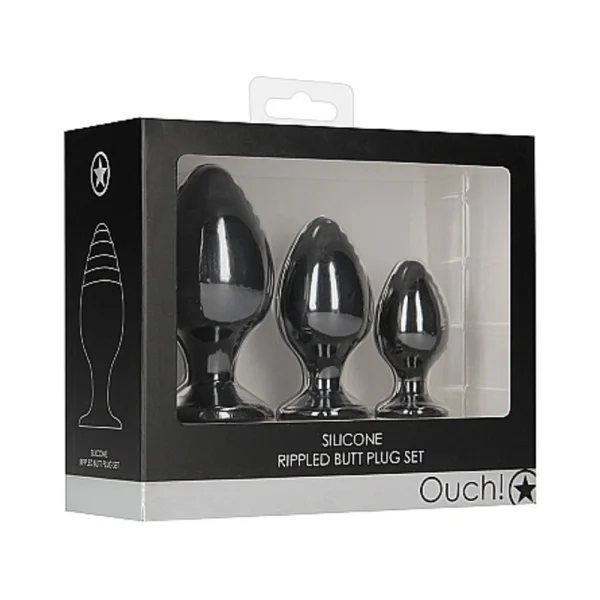 Ouch Rippled Butt Plug Set Black — image 8 of 17