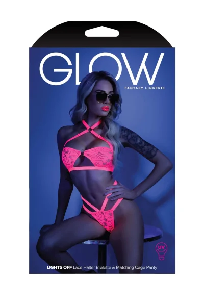 Lights Off Bralette and Panty - Medium-large -  Neon Pink