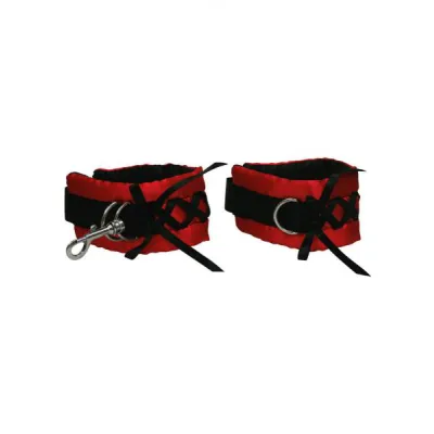 Tantric Satin Ties Wrist Cuffs Red with Black